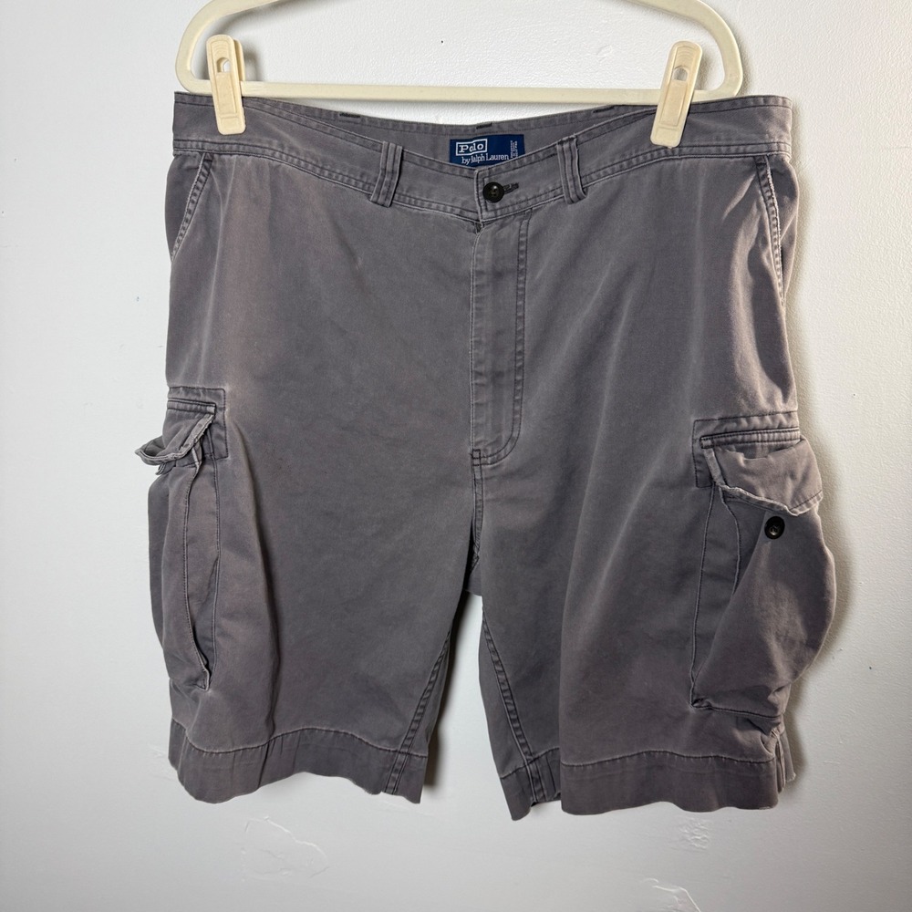 Vintage Polo Ralph Lauren Cargo Shorts Mens 40 Grey Chino 67 Relaxed Fit Cotton